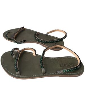 Schutz Azalea Crystal Embellished Strappy Leather Sandals Size 8 Emerald Green